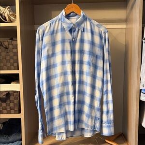 Peter Millar Blue and White Plaid Button-Down Shirt
